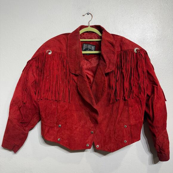 Outerbound by HMS Red Cropped Fringe Vintage Leather Jacket Sz M - Picture 2 of 16